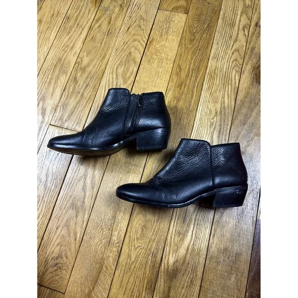 Sam Edelman Black Leather Ankle Boots Women's Classic Everyday Zip Booties - Picture 1 of 8